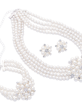 韩式新娘饰品仿珍珠耳钉套链配饰