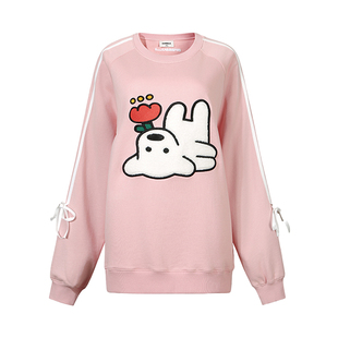 陈奕恒同款GUUKA&matsui联名小狗刺绣粉色卫衣女多巴胺插肩袖上衣