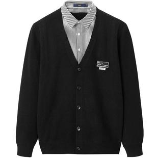 HLA/海澜之家麻烦星球联名双领针织衫假两件修身保暖防风毛衣男装