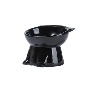 黑色猫盆猫饮水猫碗猫食盆陶瓷猫咪碗宠物碗狗碗防打翻可爱一体