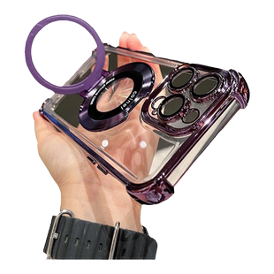 四角防摔气囊磁吸露标支架适用苹果17promax手机壳iphone16promax新款13电镀14带镜头膜11透明全包16p高级感