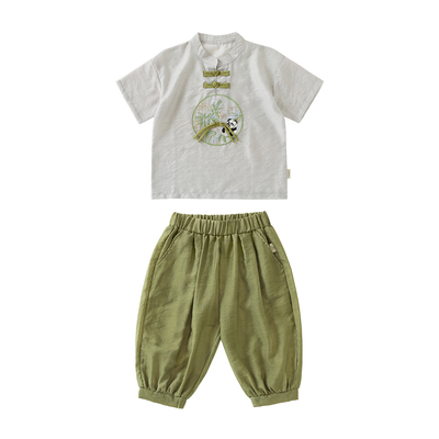 男童新中式熊猫套装夏装夏款婴儿童装宝宝两件套小童夏季X4543