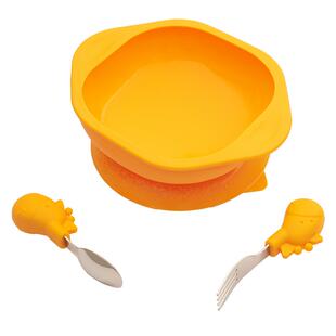 marcus马库狮婴儿童宝宝碗叉勺套装不锈钢勺叉辅食碗防摔训练餐具