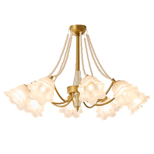 飞朵法式奶油风卧室吊灯浪漫花朵房间客厅主卧灯网红珍珠水晶灯具