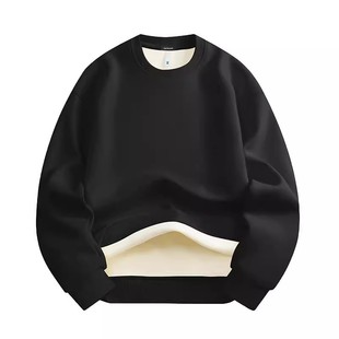 真维斯圆领加绒加厚卫衣男秋冬宽松运动百搭青年学生打底保暖衣