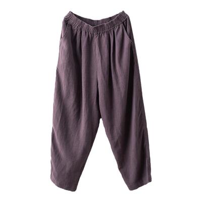 松紧腰复古长裤显瘦拼色