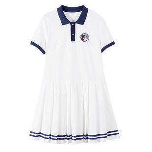 学院风少女连衣裙初中生夏装休闲运动高中学生polo裙中长款百褶裙