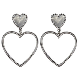 HUALU-许愿心 港风爱心银色金属复古v质感气质简约耳环蚊香盘耳夹