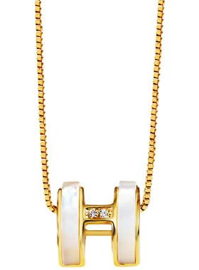 贝母项链女款2025新款小众H字母吊坠925纯银小蛮腰锁骨链