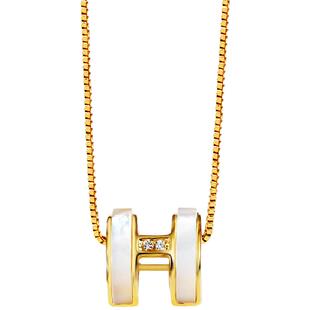 贝母项链女款2025新款小众H字母吊坠925纯银小蛮腰锁骨链