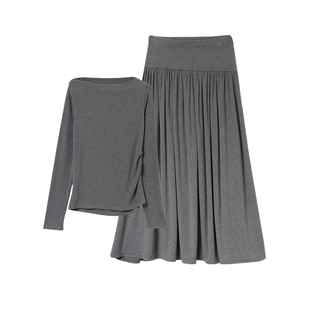 孕妇装春套装时尚洋气时髦一字肩针织衫半身裙孕妈高级感穿搭春季