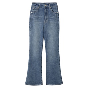 SNIDEL2025秋冬新品时尚高腰纯色微喇牛仔裤休闲长裤SWFP259273