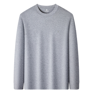 [液氨丝光纯棉]梦特娇男士长袖T恤春季抑菌圆领100%棉弹打底体恤J