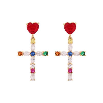 十字架撞色水晶耳环女团同款