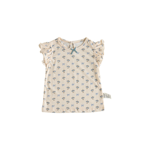 【新品】Oak Family夏季女宝宝荷叶边飞袖T恤女童纯棉蝴蝶结上衣