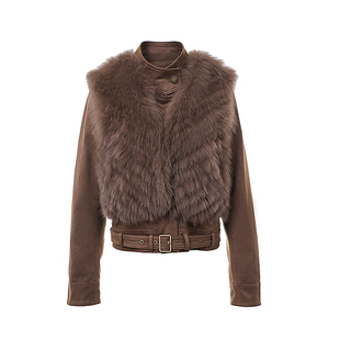 两件套车条狐狸毛皮草外套女冬季2025新款机车短款鹅绒服一衣三穿