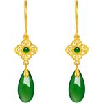 周六福珠宝金镶玉耳饰女款黄金足金和田碧玉水滴耳钩耳钉七夕礼物