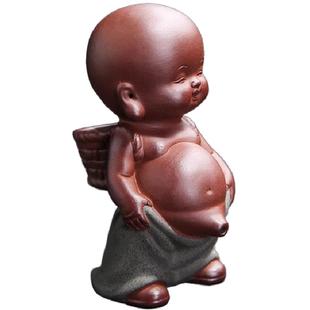 可爱小和尚茶宠摆件紫砂童子茶具配件茶道装饰品