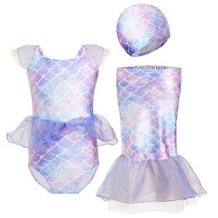 爱慕儿童泳衣女孩10岁人鱼公主女童12岁分身套装沙滩泳装