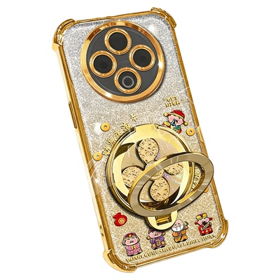 五财神财源滚滚适用vivoy500手机壳新款简约vivoy300外壳电镀金色旋转支架硅胶透明防摔vivoy500Pro保护套女