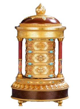 藏式电动转轮金桶桌面摆件大号