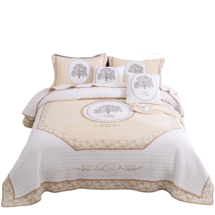 美式双面纯棉拼布轻奢高级床盖绗缝被三件套100%全棉四季通用床单