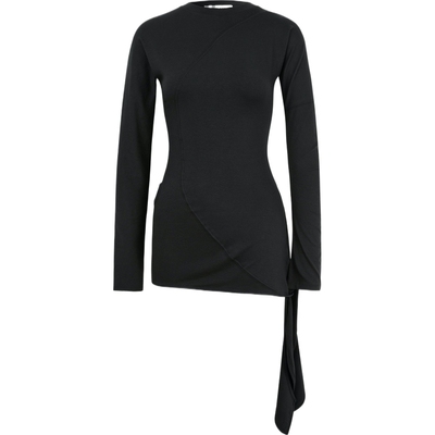 【折扣】LOW CLASSIC 女黑色不对称棉质混纺打底衫上衣