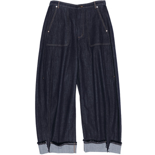 fafamoon设计师品牌 2025春季新品灯笼拼接九分裤女复古个性休闲