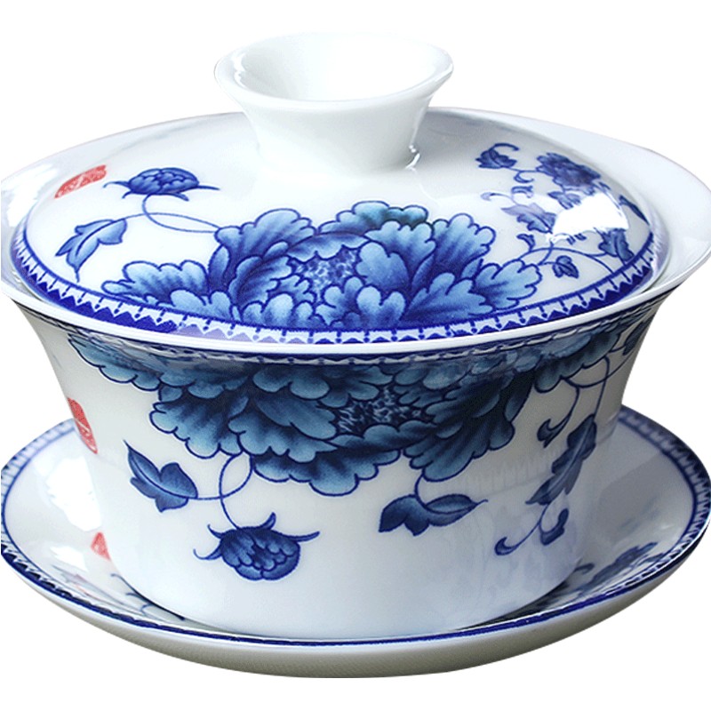 蓋碗茶杯茶碗大號(hào)茶具青花瓷泡茶碗套裝陶瓷白瓷功夫三才碗單個(gè)