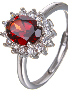 莫桑比克银镀18k包邮石榴石戒指