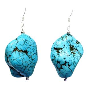 天然绿松石耳环纯银随形藏饰尼泊尔民族风气质手工高级感耳坠饰品