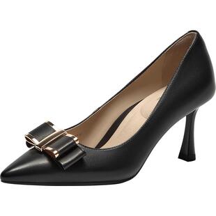 HGK云端蝶舞小蹦床时尚简约金属扣尖头浅口通勤真皮女单鞋WAK02AQ