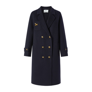 MOISSAC摩萨克冬季绵羊毛优雅法式学院风绵羊毛大衣外套女