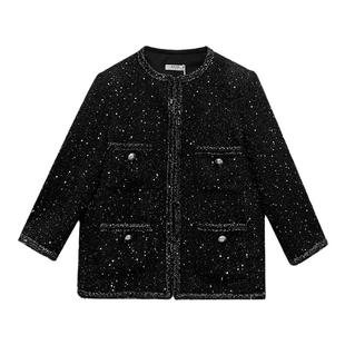 dfvc羊毛轻奢小香风短款外套女2026春季新款亮片宽松粗花呢上衣