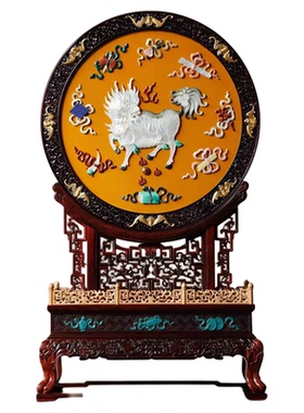 麒麟圆屏中式插屏桌面台屏紫檀木