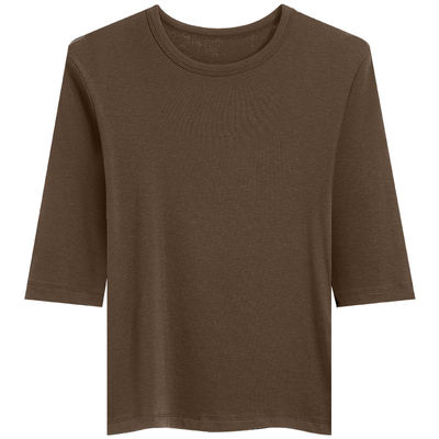 2025早秋款莱赛尔天丝圆领中袖T恤女正肩显瘦洋气百搭打底衫上衣C