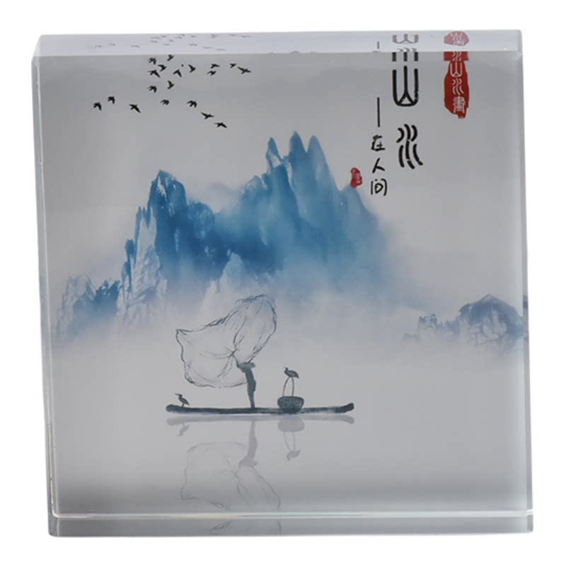 国风山水画水晶方形镇纸