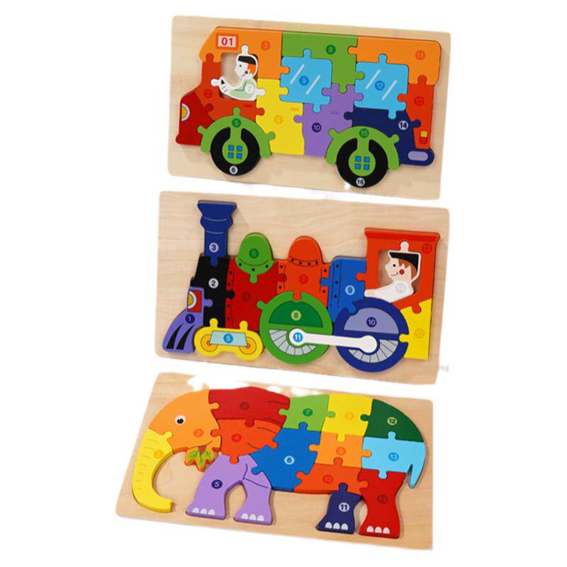儿童3D卡扣数字立体拼图蒙氏早教1-3-6岁5幼儿男女宝宝木制配对板