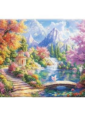 碧水山居数字油画diy风景填充