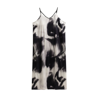 悦内带胸垫睡裙女睡衣夏季冰丝绸性感吊带裙夏款仿真丝夏天水墨画