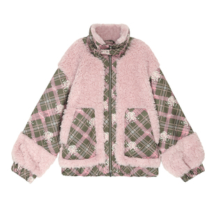 妖精的口袋毛绒拼接小香风短款外套女2025年冬新款新年战袍千金感