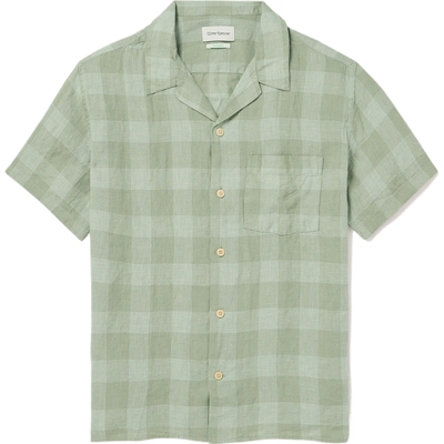 Oliver Spencer 春夏男绿色古巴领格纹亚麻短袖衬衫
