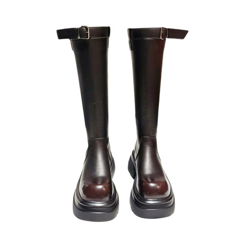 轻便~韩国单高跟皮带扣高筒机车靴女2025秋冬新款长靴ins风长筒靴