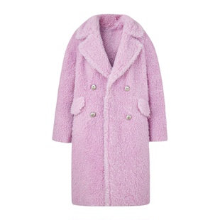 伊华欧秀【新品】2025冬羊剪绒外套绵羊毛中长款粉色毛毛皮草大衣