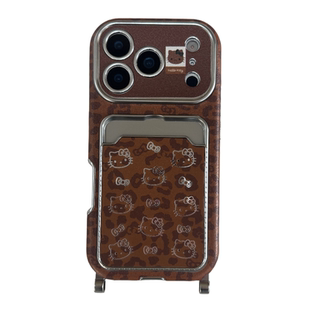 大视窗卡包棕底豹纹HelloKitty手腕挂绳适用iPhone17ProMax手机壳苹果16pro小众15PRO新款女13硅胶14防摔全包