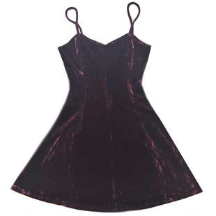 少女秋冬季高弹丝绒细吊带背心纯色短款性感百搭显瘦厚连衣裙特价