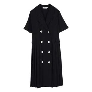 气质孕妇夏装连衣裙辣妈夏天高级感西装长裙通勤百搭轻熟风百褶裙