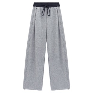 Basic House/百家好加绒加厚休闲宽松卫裤冬季新款宽松保暖长裤子