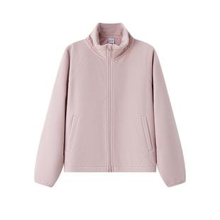 森马外套女抗静电摇粒绒宽松休闲百搭冬季拼接立领上衣夹克女装