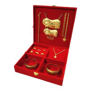 黄金首饰红绒龙凤戒指手镯套装盒珠宝耳环项链收纳盒婚庆金盒